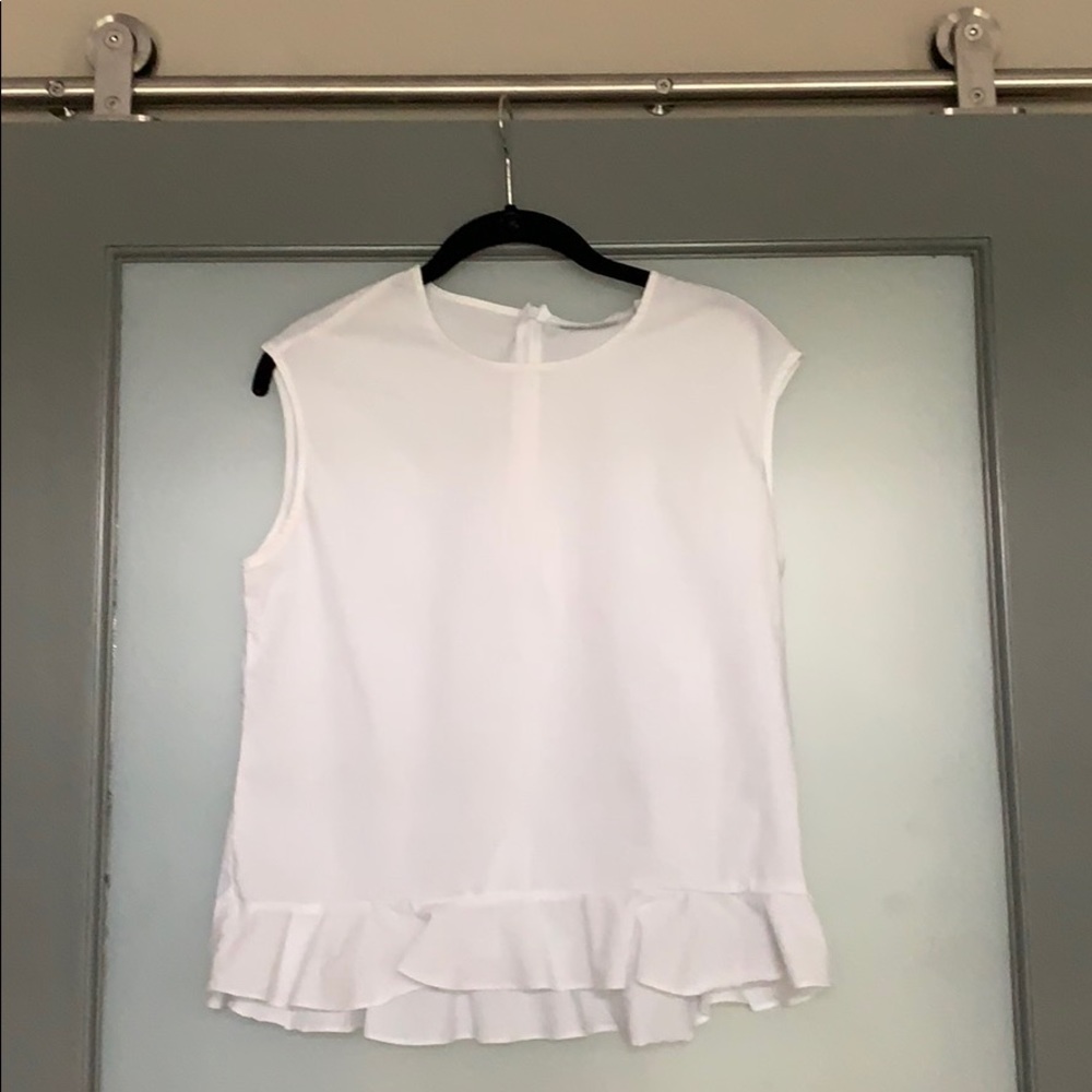 New York and Company White Ruffle Blouse
